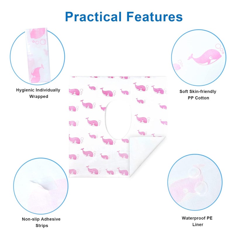 CHFONG 21 Pack Toilet Seat Covers Disposable, Extra Large Disposable Toilet Seat Covers for Adults, Individually Wrapped Potty Training Liners with Non-Slip Adhesives for Kids in Home, Restrooms&Travel -Pink - Image 5